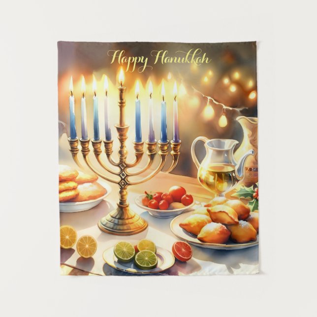Happy Hanukkah Wandteppich (Vorderseite)
