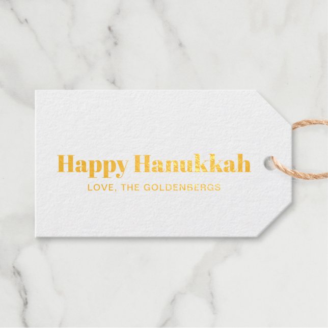 Happy Hanukkah Weiß-Blau-minimalistisch personalis Geschenkanhänger (Vorderseite (Horizontal))