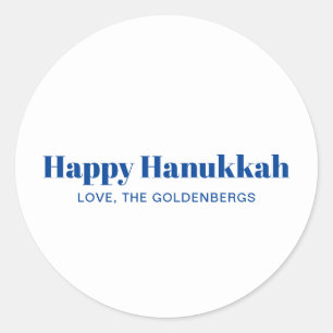 Happy Hanukkah Weiß-Blau-minimalistisch personalis Runder Aufkleber