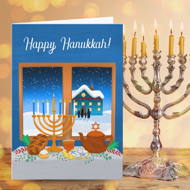 Happy Hanukkah Window Scene Cozy Winter  Karte (Von Creator hochgeladen)