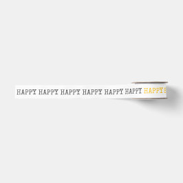 Happy Happy Birthday Black White Yellow Typography Ripsband