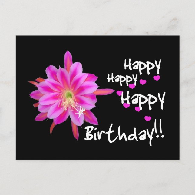 Happy Happy Birthday - Pink Tropical Blume Postkarte (Vorderseite)