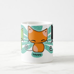 happy.happy.meh Kätzchen mit Aqua-Blume auf einer Kaffeetasse