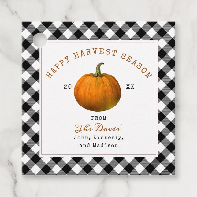 Happy Harvest Erntedank Pumpkin Kariert Geschenkanhänger (Vorderseite)