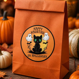 Happy Haunting Black Cat Halloween Sticker