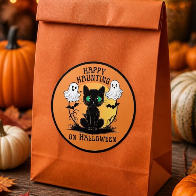 Happy Haunting Black Cat Halloween Sticker (Von Creator hochgeladen)