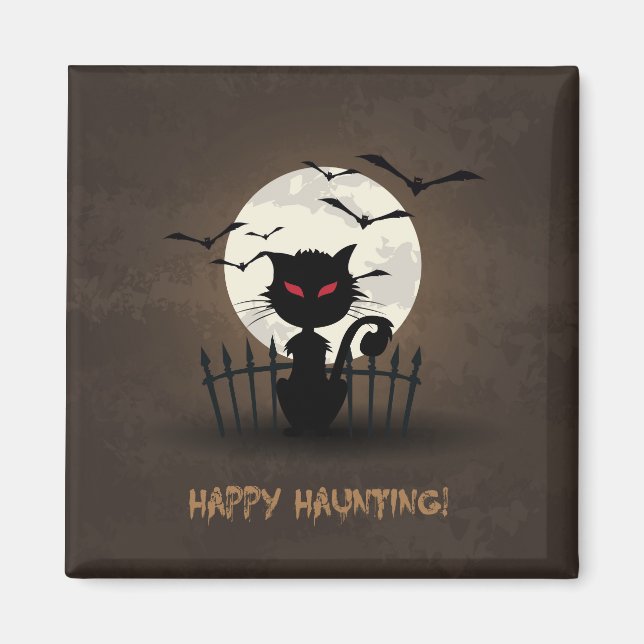 Happy Haunting Black Cat Magnet (Vorne)
