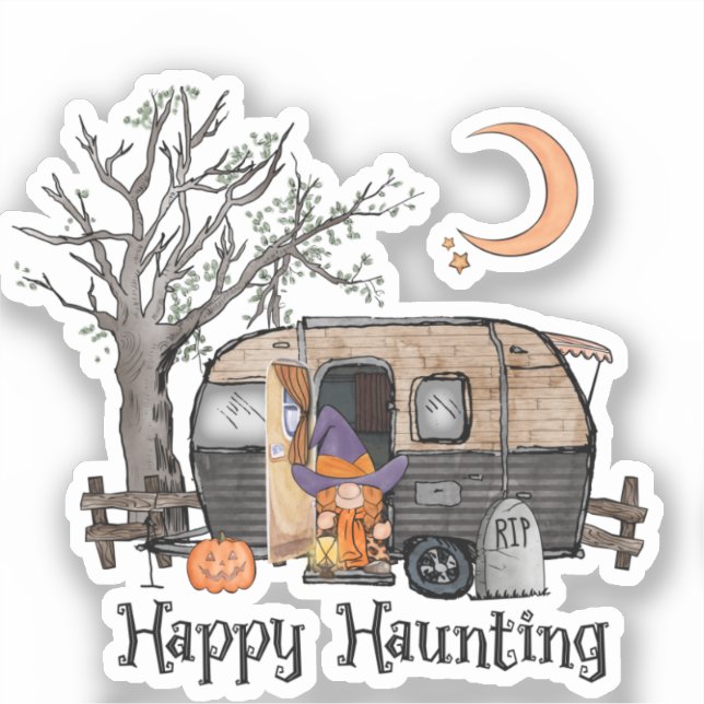 Happy Haunting | Halloween Camper | Spooky Hexe Aufkleber (Vorderseite)