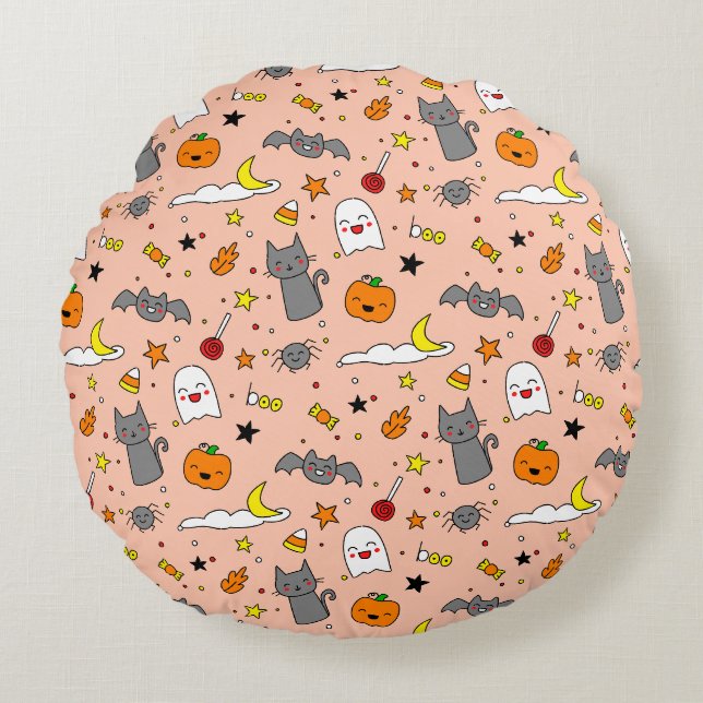 Happy Haunting Halloween Rundes Kissen (Vorderseite)