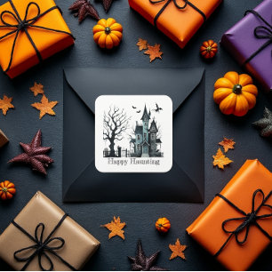 Happy Haunting Quadratischer Aufkleber