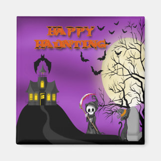 Happy Haunting Sensenmann Square Magnet
