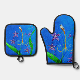 Happy Hawaiian Orchid Bird Ofenhandschuh & Topflappen-Set