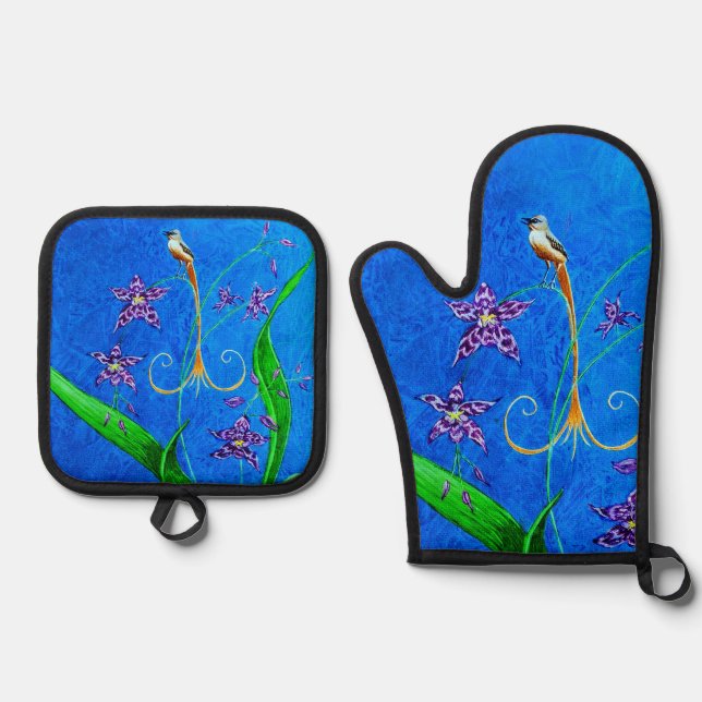 Happy Hawaiian Orchid Bird Ofenhandschuh & Topflappen-Set (Vorderseite)