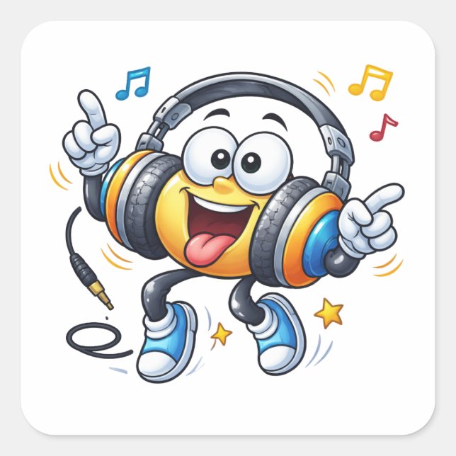Happy Headphones Cartoon Music Sticker (Vorderseite)