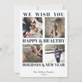 Happy Healthy Holidays neues Jahr blaue Fotokarte Dankeskarte