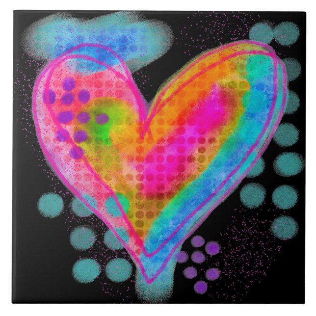Happy Heart Abstrakt Digital Painting Fliese (Vorderseite)