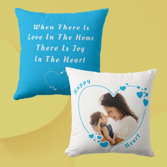 Happy Heart Custom Quote Foto Pillow Kissen (Von Creator hochgeladen)