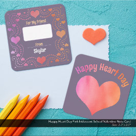 Happy Heart Day Pink Iridescent School Valentine Mitteilungskarte