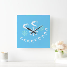 Happy Hearts Snowflake Wall Clock Quadratische Wanduhr