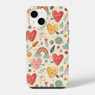Happy Hearts - Whimsical Valentinstag Pattern iPhone 14 Hülle