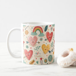 Happy Hearts - Whimsical Valentinstag Pattern Kaffeetasse