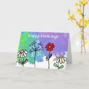 Happy hell Cartoon Blume auf Aquarellen Karte