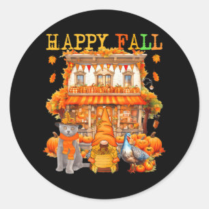 Happy Herbst Erntedank Russische Blaue Katze Gnome Runder Aufkleber