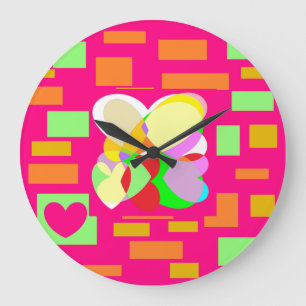 Happy Herz Design in Pastellfarben und Plätzen Große Wanduhr