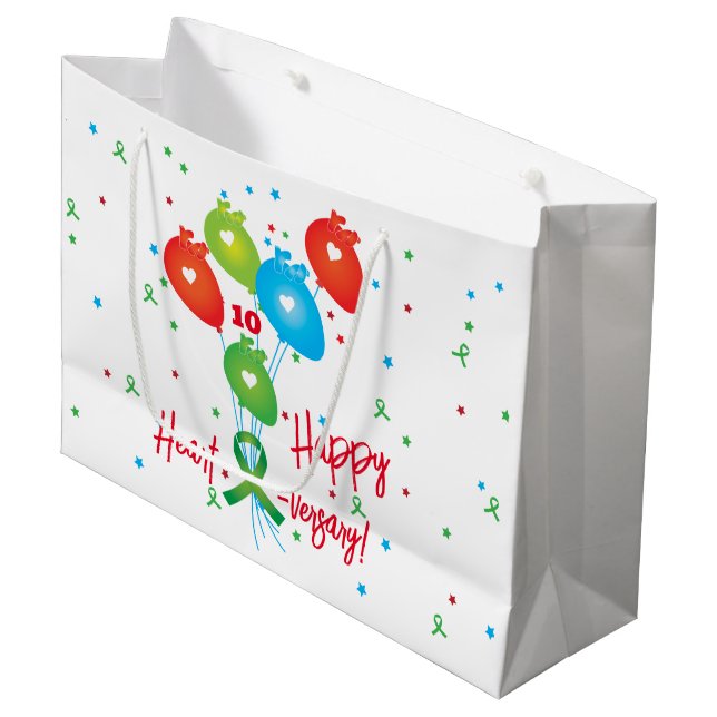 Happy Herzjubiläum Balloons Transplant Große Geschenktüte (Vorderseite Schrägansicht)