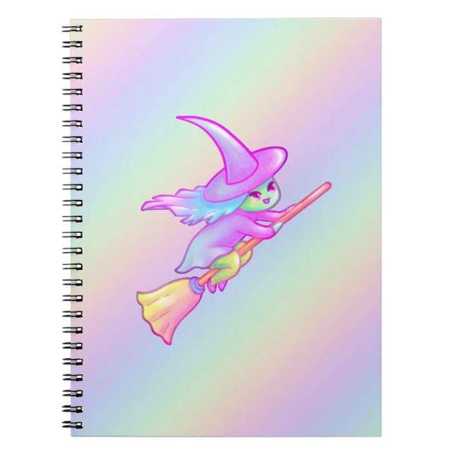 Happy Hexe, die auf Broomstick Zeichne Notizblock (Vorderseite)