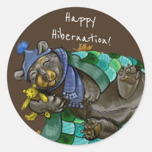 Happy Hibernation Cudded Bear Stickers