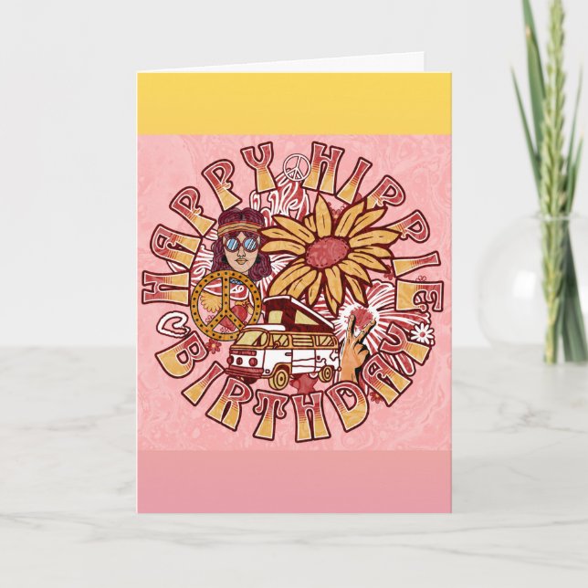 Happy Hippie Birthday Retro Karte (Vorderseite)