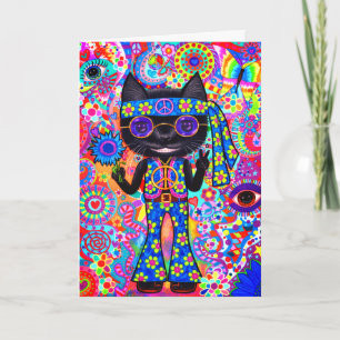 Happy Hippie Cat Peace Signing Lila Sonnenbrille " Karte