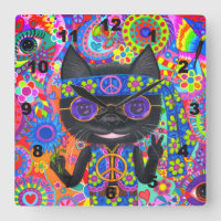 Happy Hippie Cat Sonnenbrille Peace Signes Blume N