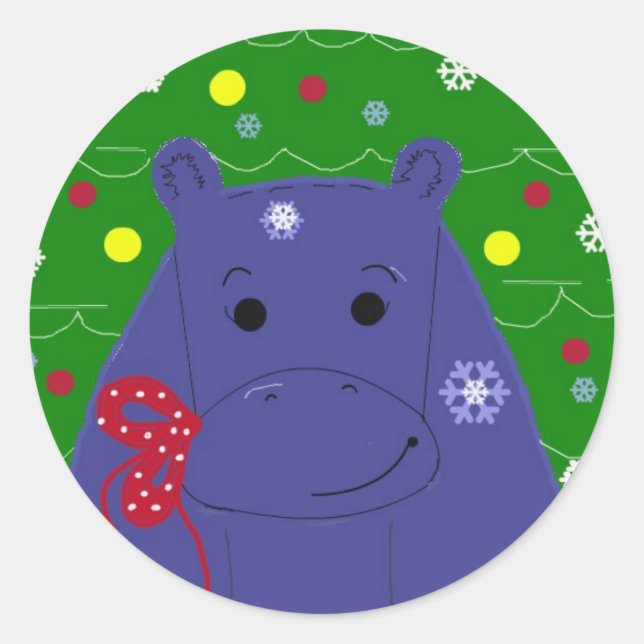 Happy Hippo Christmas Design Runder Aufkleber (Vorderseite)