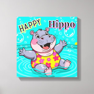 Happy Hippo Niedlicher Cartoon Kids Kinderzimmer Leinwanddruck