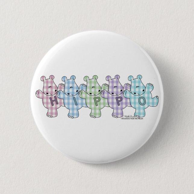 Happy Hippos pastel gingham Button (Vorderseite)