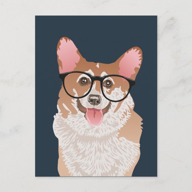 Happy Hipster Pembroke Welsh Corgi Postkarte (Vorderseite)