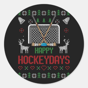 Happy Hockey Days Hockeydays Ugly Christmas Xmas S Runder Aufkleber