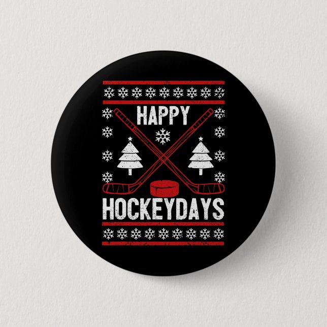 Happy Hockeydays Fun Christmas Ice Hockey Spieler  Button (Vorderseite)