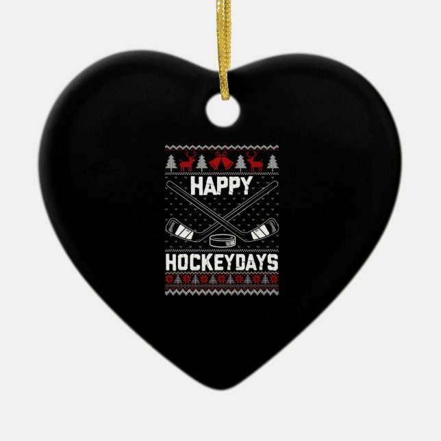 Happy Hockeydays Funny Christmas Ice Hockey Player Keramik Ornament (Vorne)