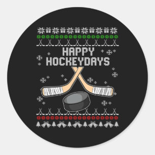 Happy Hockeydays Ugly Christmas Pajama Cool Hockey Runder Aufkleber