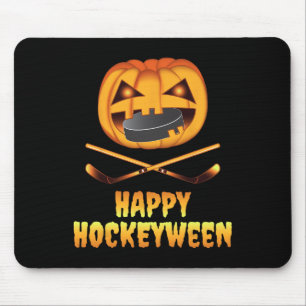 Happy Hockeyween Hockey Pumpkin Eating Puck Fun Ha Mousepad