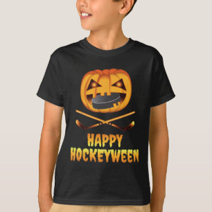 Happy Hockeyween Hockey Pumpkin Eating Puck Fun Ha T-Shirt