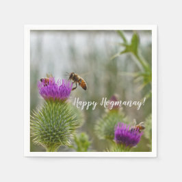 Happy Hogmanay Party Scottish Thistle Honey Bees Serviette