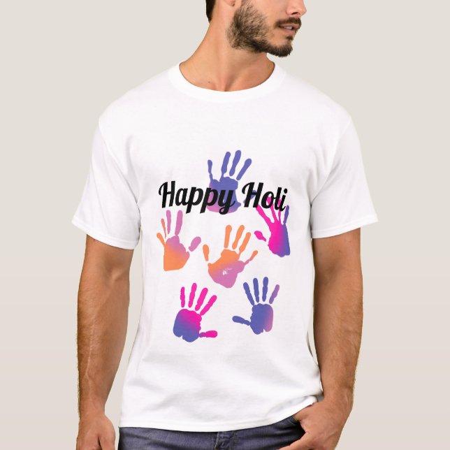 Happy Holi Colorful Handprint T-Shirt (Vorderseite)