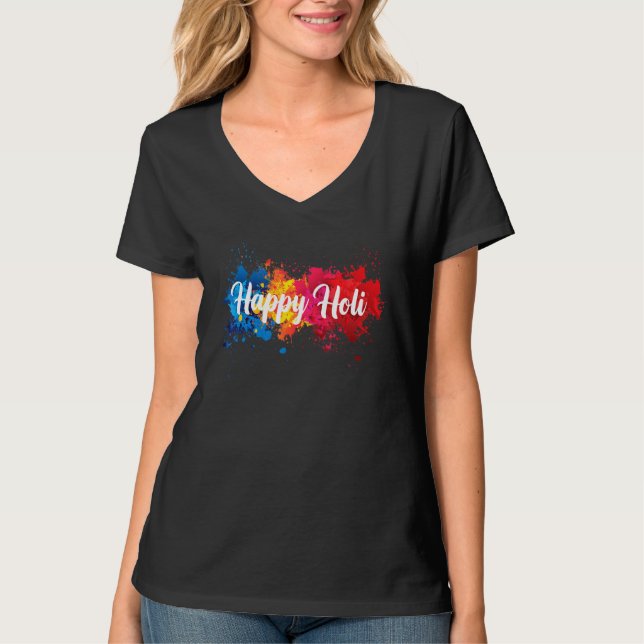 Happy Holi Frauenfamilie Kinder Cooles Paradies fü T-Shirt (Vorderseite)