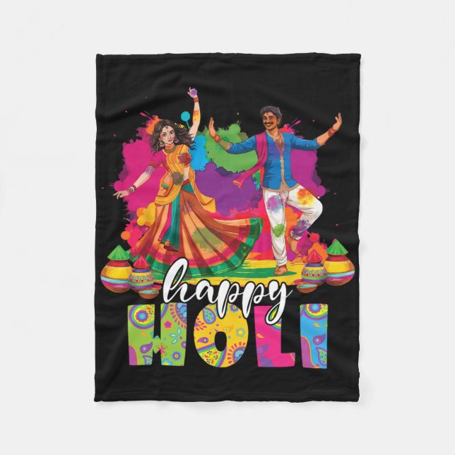Happy Holi Indian Dancing Spring Holi Festival Fleecedecke (Vorderseite)