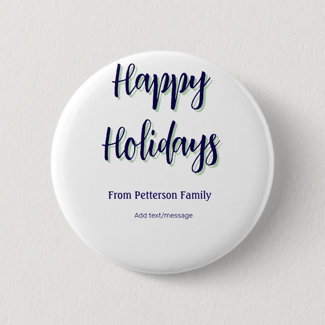 Happy Holiday Blau Grün Weihnachten stilvoll moder Button (Vorderseite)