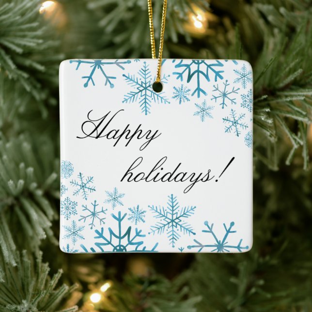 Happy Holiday Blue Snowflake Keramikornament (Baum)